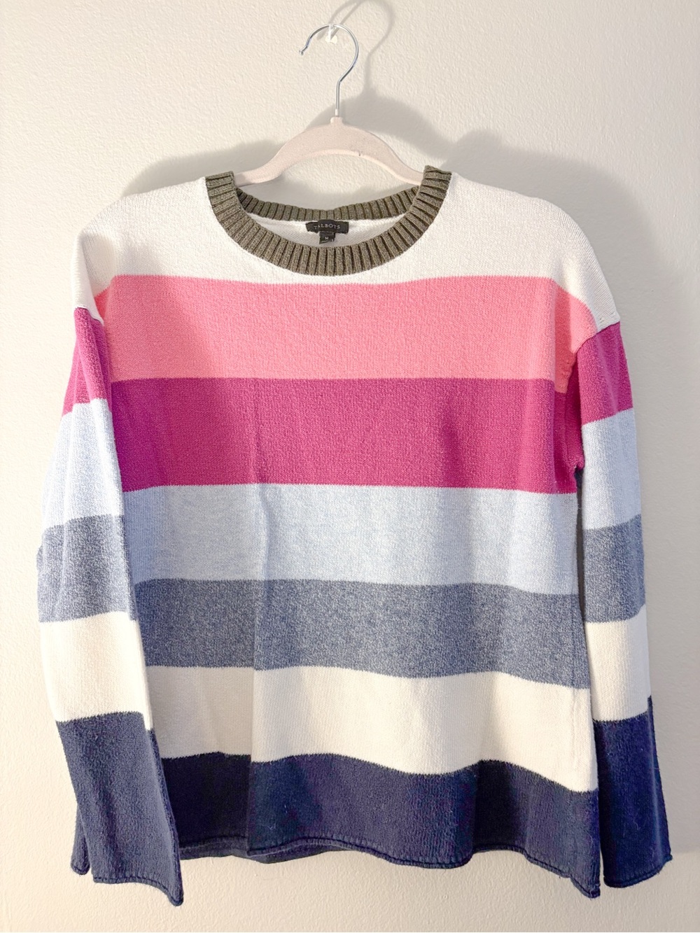 Talbots Striped Crewneck Sweater in Pink, Purple, Light Blue & Navy